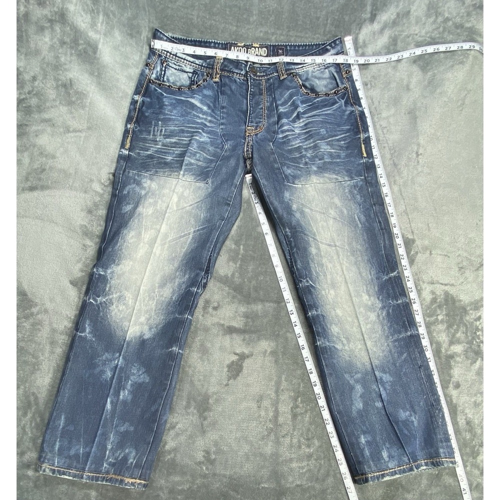 AKOO Jeans Mens 36 x 28 Blue Grunge Whiskering Y2K Hip Hop Denim Washed
